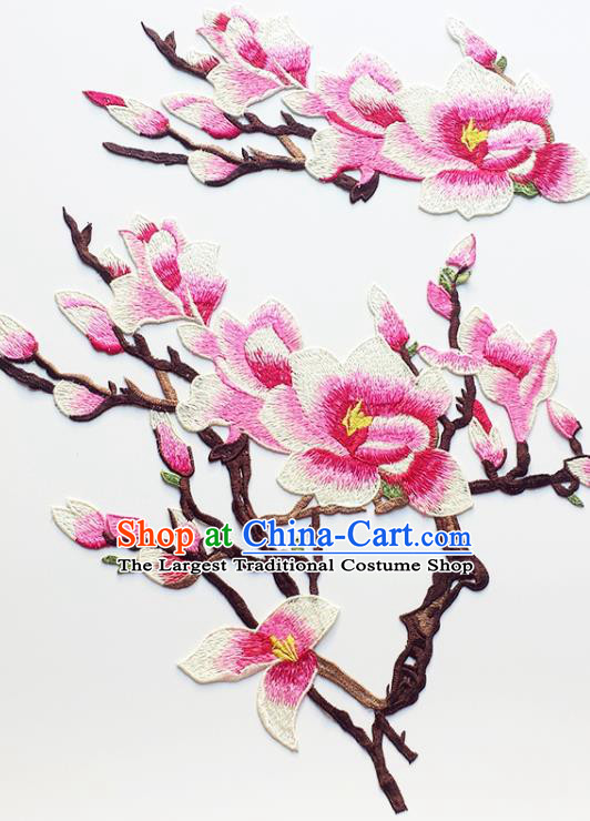 Traditional Chinese Embroidery Pink Mangnolia Applique Embroidered Patches Embroidering Cloth Accessories