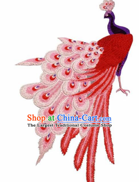 Traditional Chinese National Embroidery Pink Peacock Applique Embroidered Patches Embroidering Cloth Accessories