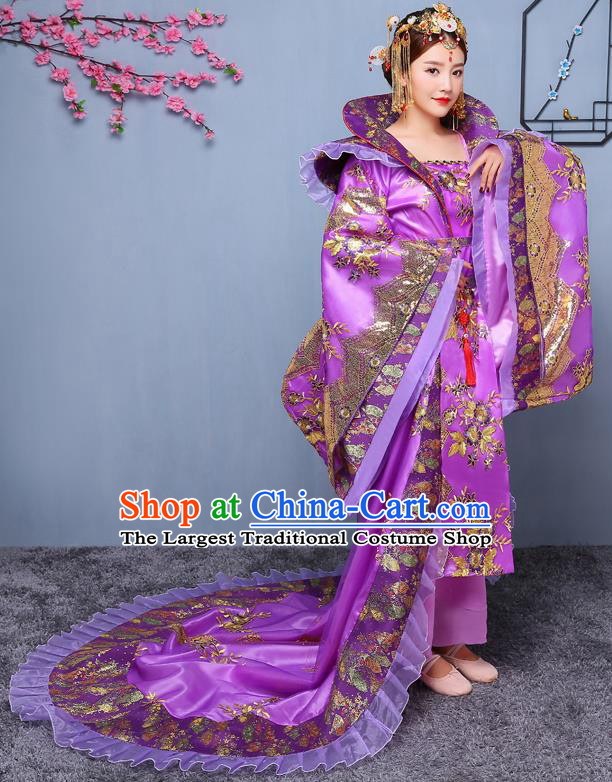 Chinese Ancient Tang Dynasty Imperial Consort Purple Dress Traditional Hanfu Goddess Classical Dance Costumes for Women