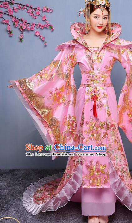 Chinese Ancient Tang Dynasty Imperial Consort Pink Dress Traditional Hanfu Goddess Classical Dance Costumes for Women