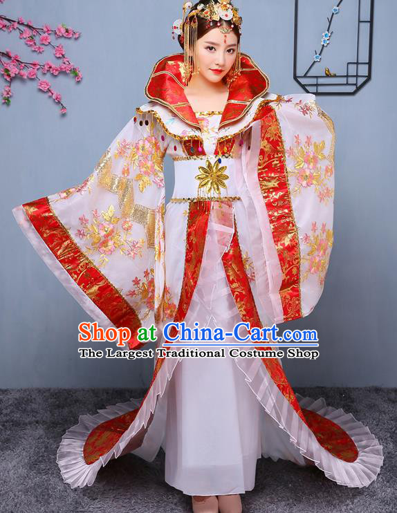 Chinese Ancient Tang Dynasty Imperial Consort White Trailing Dress Traditional Hanfu Goddess Classical Dance Costumes for Women