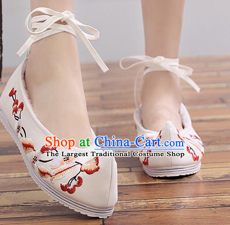 Chinese Handmade Embroidered Plum Beige Cloth Shoes Traditional Hanfu Shoes National Shoes for Women