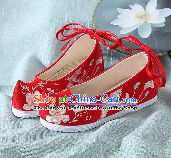 Chinese Handmade Embroidered Flower Bird Red Cloth Shoes Traditional Hanfu Shoes National Shoes for Women