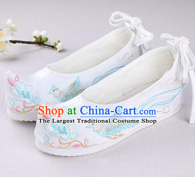 Chinese Handmade Opera Embroidered Phoenix Flower White Shoes Traditional Hanfu Shoes National Shoes for Women