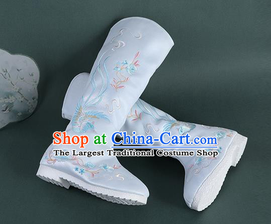 Chinese Handmade Winter Embroidered Blue High Boots Traditional Hanfu Shoes National Shoes for Women