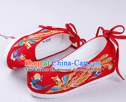 Chinese Handmade Embroidered Phoenix Red Opera Shoes Traditional Hanfu Shoes National Shoes for Women