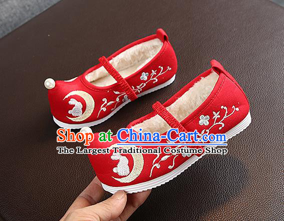 Chinese Handmade Embroidered Old Beijing Red Shoes Traditional Hanfu Shoes National Shoes for Kids