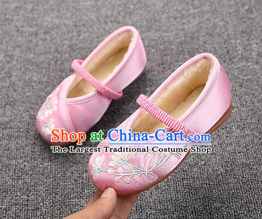 Chinese Handmade Pink Satin Shoes Traditional Hanfu Shoes National Shoes for Kids