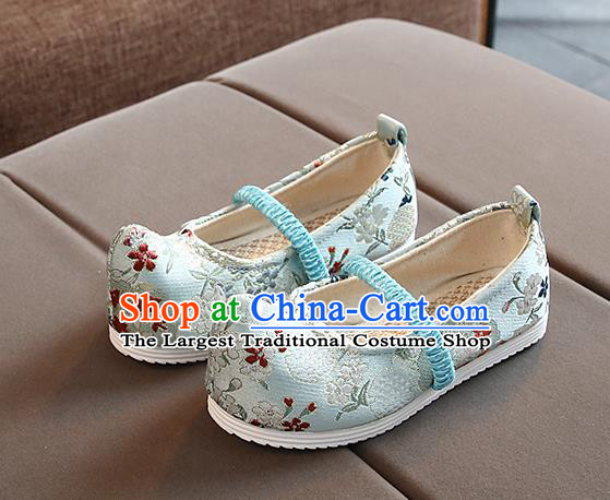 Chinese Handmade Blue Brocade Shoes Traditional Hanfu Shoes National Shoes for Kids