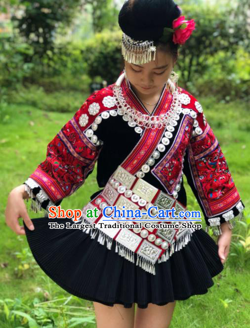 Chinese Traditional Miao Nationality Embroidered Costume Ethnic Folk Dance Dress for Women