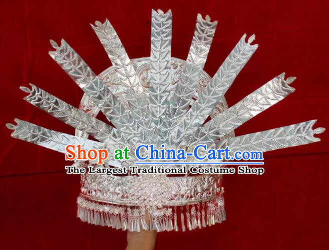 Chinese Traditional Handmade Miao Nationality Bride Hair Crown Hat Ethnic Wedding Hair Accessories for Women