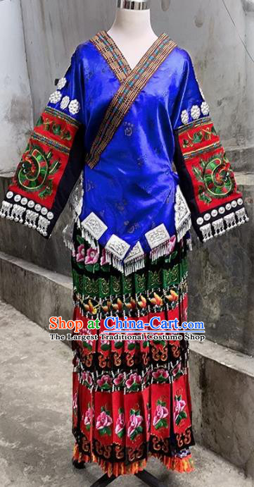 Chinese Traditional Miao Nationality Festival Blouse and Dress Ethnic Folk Dance Costume for Women