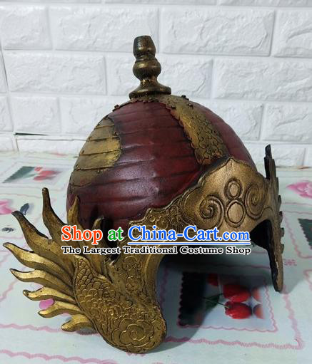 Chinese Handmade Traditional Tang Dynasty Soldier Red Helmet Ancient General Hat for Men