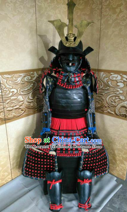 Japanese Handmade Traditional Samurai General Red Body Armor and Helmet Ancient Warrior Replica Costumes for Men