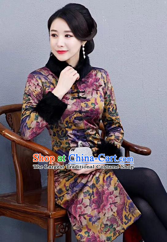 Chinese Traditional Mother Purple Coat National Costume Tang Suit Cotton Wadded Jacket for Women