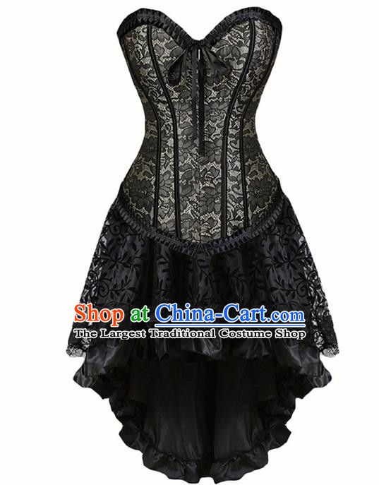 Traditional Europe Middle Ages Black Lace Girdle Dress Halloween Cosplay Stage Performance Costume for Women