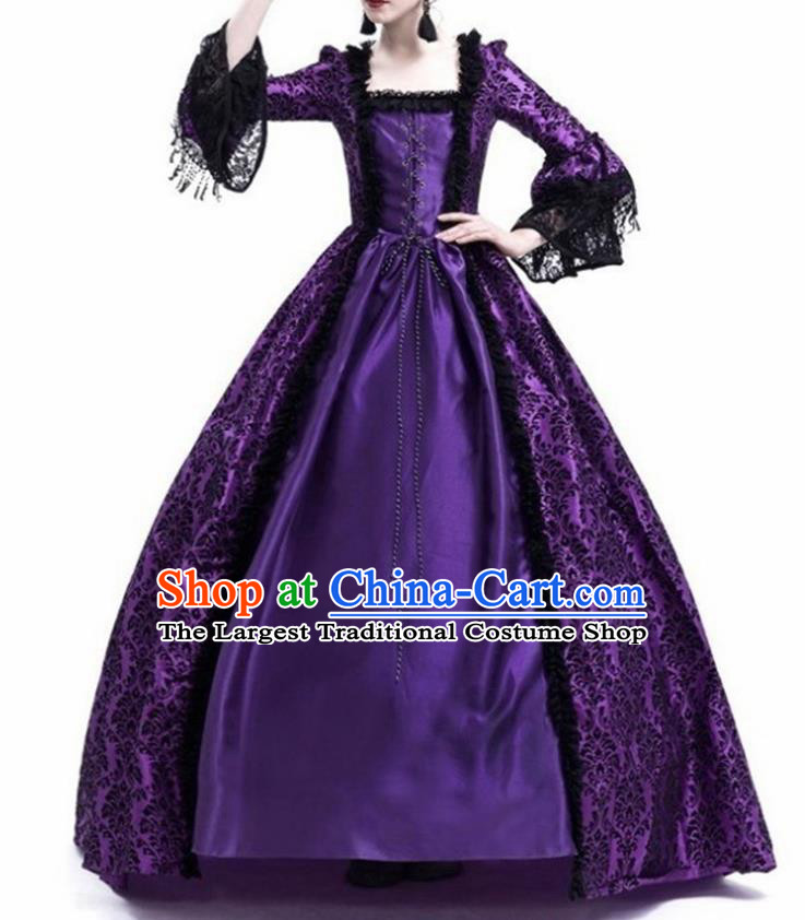 Traditional Europe Middle Ages Countess Purple Dress Halloween Cosplay Stage Performance Costume for Women