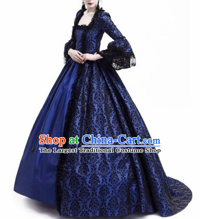 Traditional Europe Middle Ages Countess Blue Dress Halloween Cosplay Stage Performance Costume for Women