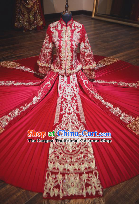 Chinese Traditional Wedding Costumes Red Xiuhe Suit Ancient Bride Embroidered Dress for Women