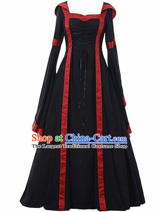 Traditional Europe Renaissance Black Dress European Drama Stage Performance Halloween Cosplay Court Costume for Women