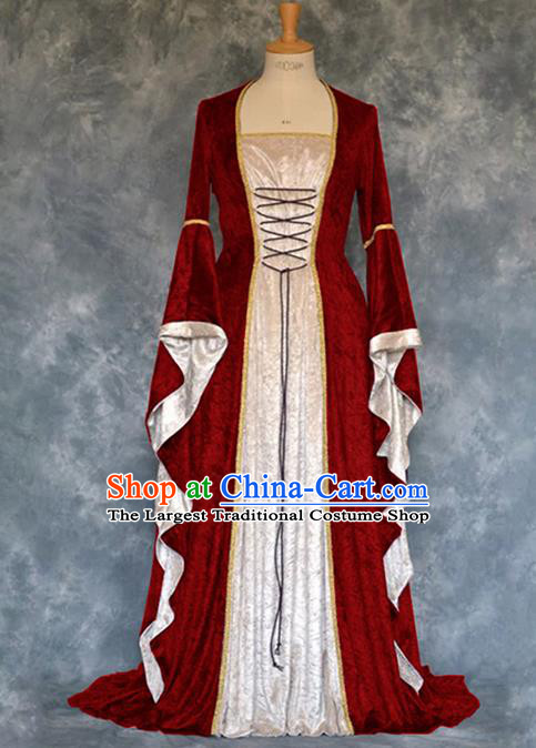 Traditional Europe Renaissance Court Red Velvet Dress European Drama Stage Performance Halloween Cosplay Costume for Women