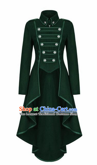 Traditional Europe Renaissance Deep Green Swallow Tailed Coat Halloween Cosplay Stage Performance Costume for Women