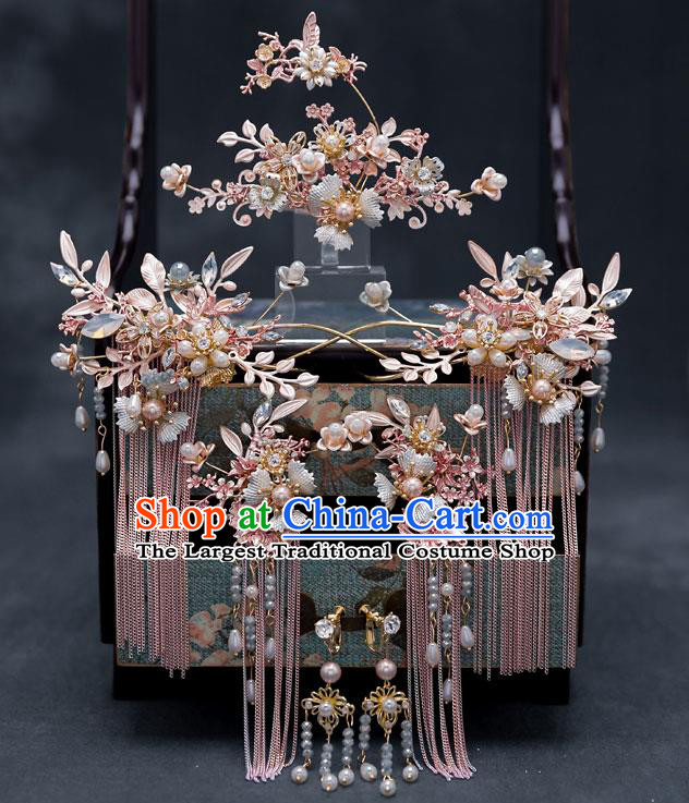 Chinese Traditional Bride Shell Hair Comb Handmade Hairpins Wedding Hair Accessories Complete Set for Women