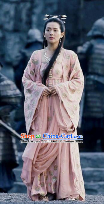 Chinese Ancient Princess of Yin Empire Bai Zhou Pink Hanfu Dress Drama Novoland Eagle Flag Replica Costumes for Women