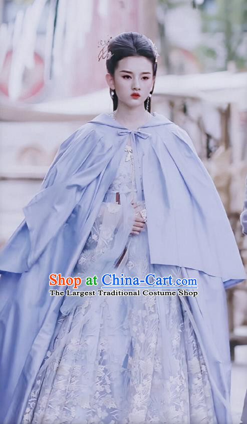 Chinese Ancient Princess Yu Ran Blue Hanfu Dress Drama Novoland Eagle Flag Song Zuer Replica Costumes for Women