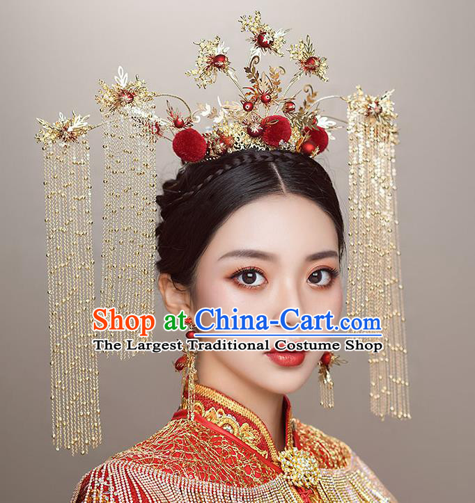 Top Chinese Traditional Wedding Luxury Phoenix Coronet Bride Handmade Hairpins Hair Accessories Complete Set