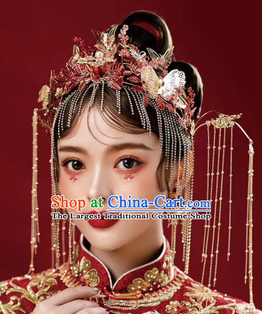 Top Chinese Traditional Wedding Tassel Hair Clasp Bride Handmade Hairpins Hair Accessories Complete Set