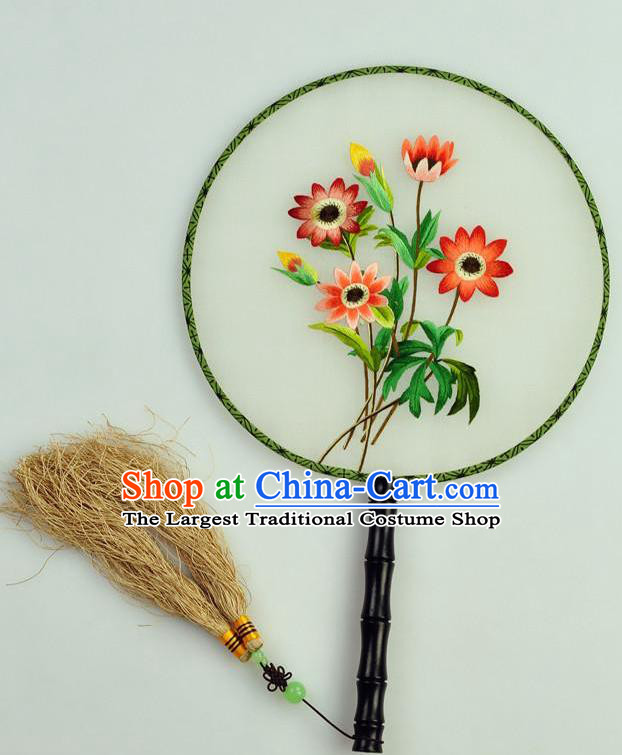 Chinese Traditional Embroidered Flowers Silk Fans Craft Handmade Su Embroidery Palace Fan Round Fan