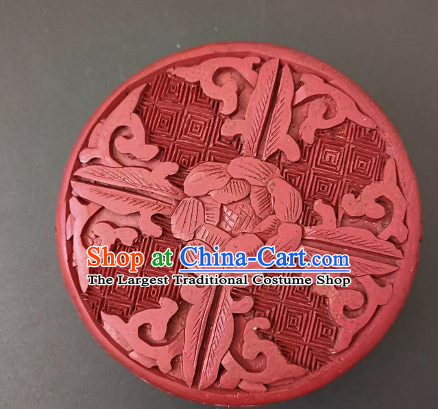 Traditional Chinese Handmade Lacquerware Carving Peony Round Box Craft Rouge Box