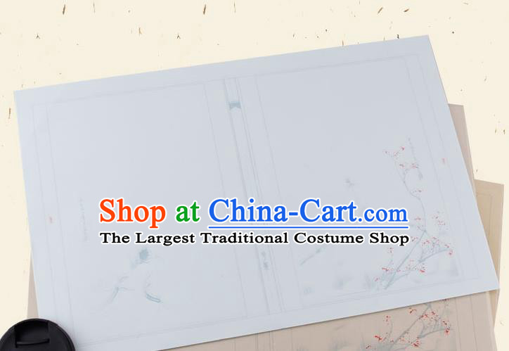 Traditional Chinese Classical Plum Blossom Pattern Light Blue Paper Handmade Calligraphy Xuan Paper Craft