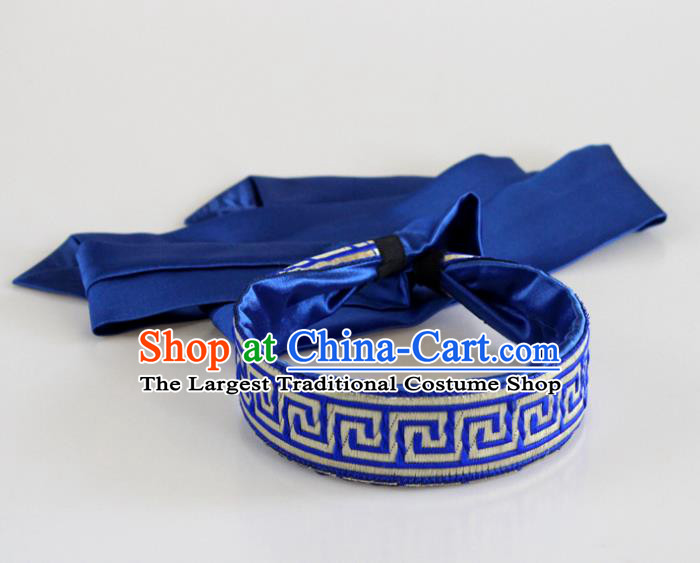 Traditional Chinese Ethnic Dance Royalblue Silk Ribbon Hair Clasp Mongol Minority Headband Mongolian Hair Accessories