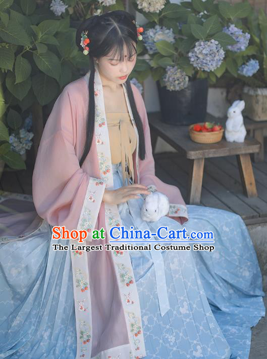 Chinese Ancient Village Girl Garment Song Dynasty Young Lady Dress Traditional BeiZi Top and Skirt Hanfu Costumes Complete Set