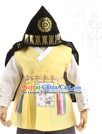 Asian Korea Traditional Embroidered Yellow Shirt and Pants Children Birthday Fashion Korean Apparels Boys Hanbok Costumes for Kids