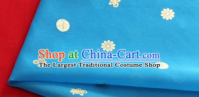 Asian Korea Traditional Longevity Chrysanthemum Pattern Blue Silk Fabric Korean Fashion Material