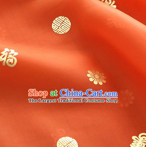 Asian Korea Traditional Longevity Chrysanthemum Pattern Orange Silk Fabric Korean Fashion Hanbok Material