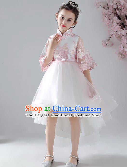 Chinese Traditional Tang Suit Bubble Qipao Dress Girl Costumes Stage Show Veil Cheongsam Apparels for Kids