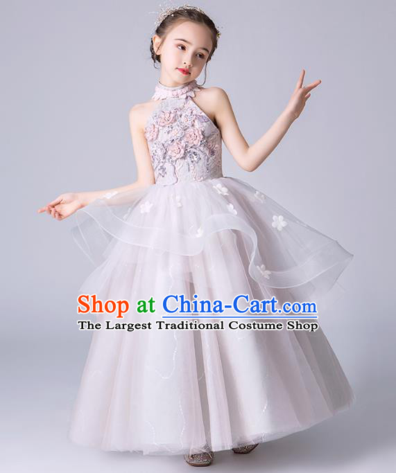 Professional Stage Show Girls Catwalks Lilac Dress Children Birthday Costume Top Grade Compere Veil Full Dress