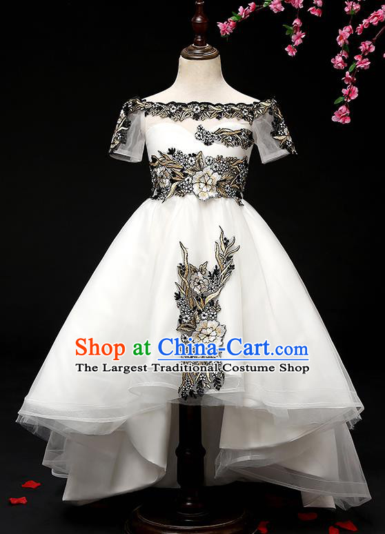 Top Grade Catwalks White Full Dress Children Birthday Costume Stage Show Girls Compere Dress