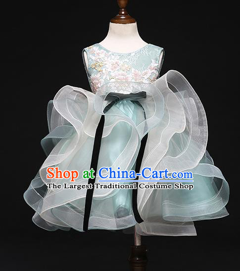 Top Grade Catwalks Green Short Full Dress Children Birthday Costume Stage Show Girls Compere Bubble Dress