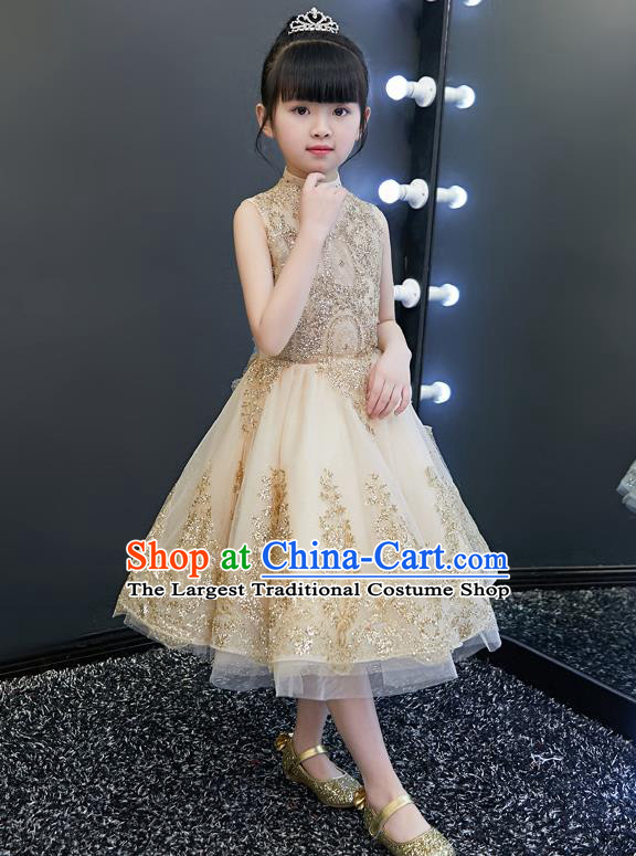 Top Grade Catwalks Light Yellow Full Dress Children Birthday Costume Stage Show Girls Compere Short Bubble Dress