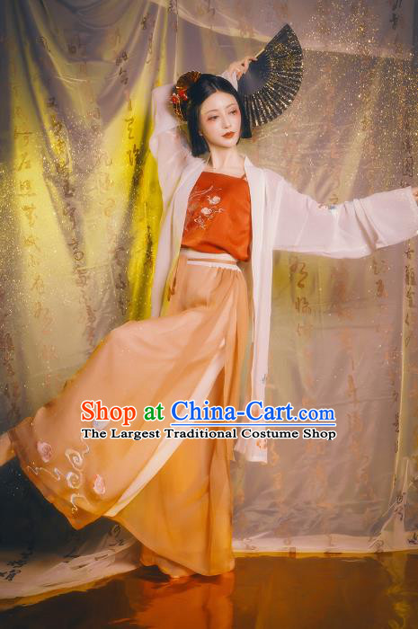 Chinese Ancient Female Civilian Costumes Traditional Hanfu Song Dynasty Apparels BeiZi Top And Pants Full Set