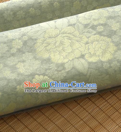 Asian Korea Classical Peony Flowers Pattern Light Green Silk Fabric Korean Fashion Drapery Traditional Hanbok Material