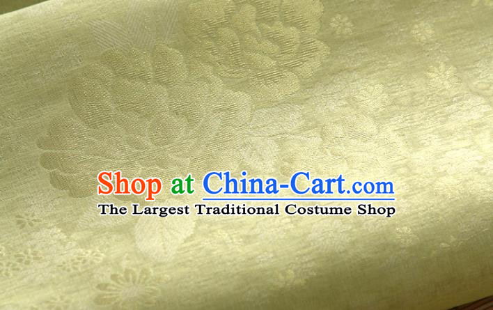 Asian Korea Classical Peony Flowers Pattern Yellow Silk Fabric Korean Fashion Drapery Traditional Hanbok Material