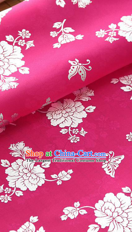 Asian Korea Classical Peony Pattern Rosy Silk Fabric Korean Traditional Fashion Drapery Hanbok Material