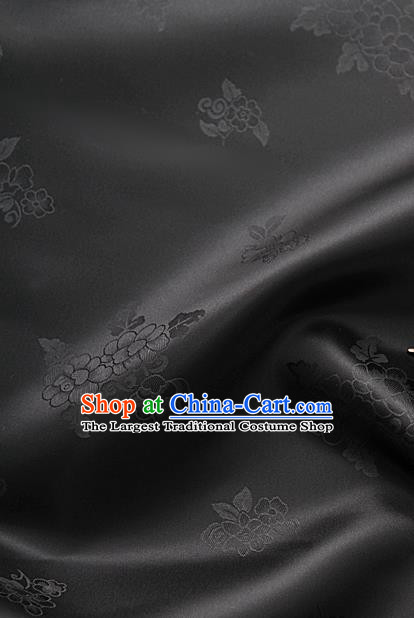 Traditional Korean Classical Roses Pattern Black Satin Drapery Hanbok Material Asian Korea Fashion Silk Fabric