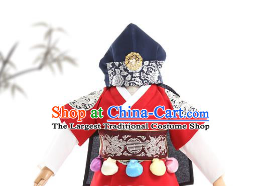 Asian Korea Boys Traditional Embroidered Red Vest and Pants Children Birthday Fashion Korean Apparels Hanbok Costumes